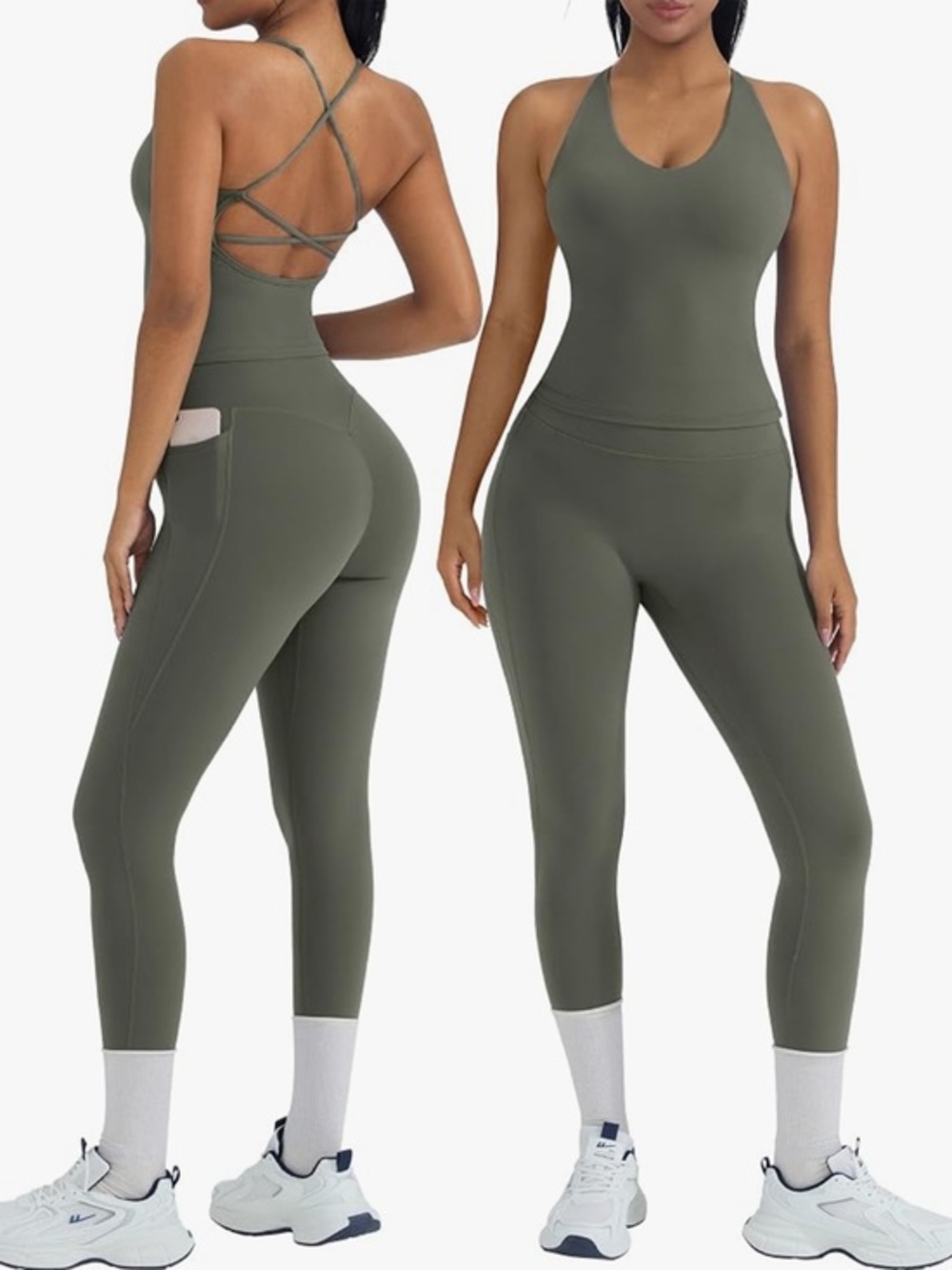 SET 🥑 Workout Army Green Pants & Top - Picture 1 of 12